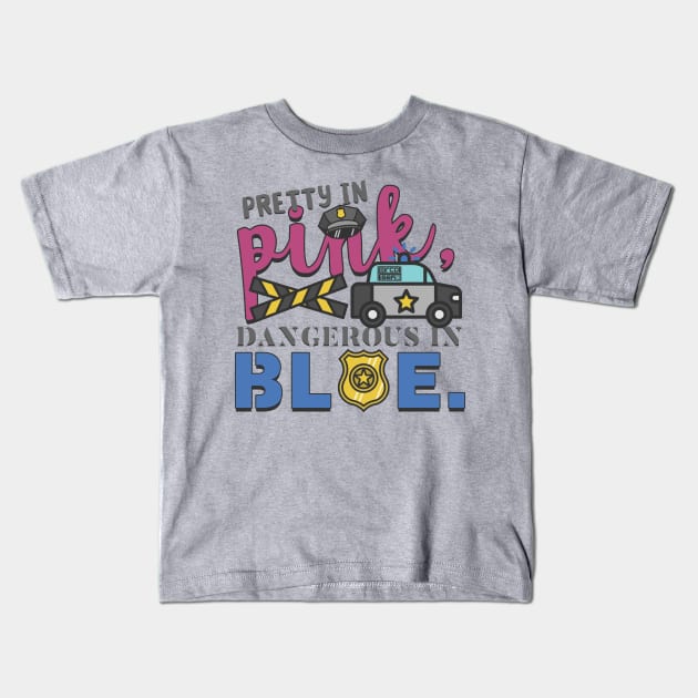 Funny Pink Pretty Blue Dangerous Car Police Officer Kids T-Shirt by porcodiseno